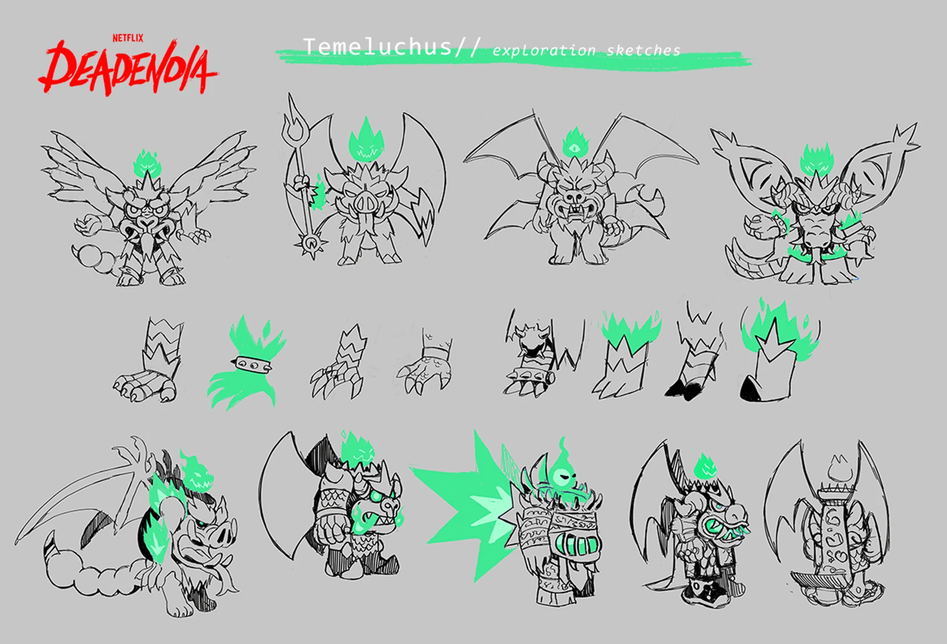 early research sketches for Temeluchus' from DeadEnd: Paranormal Park