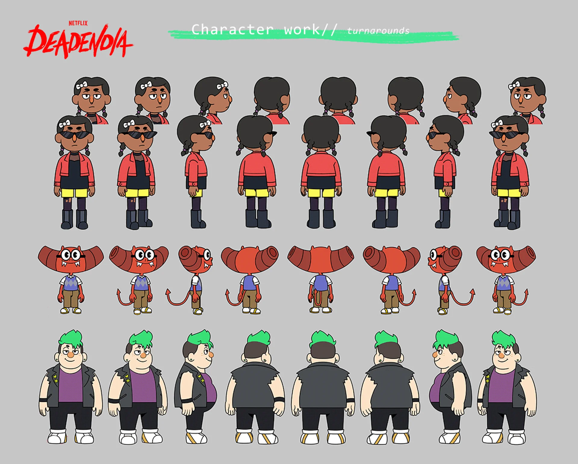 a sheet showcasing some turnarounds I've done for DeadEnd: Paranormal Park