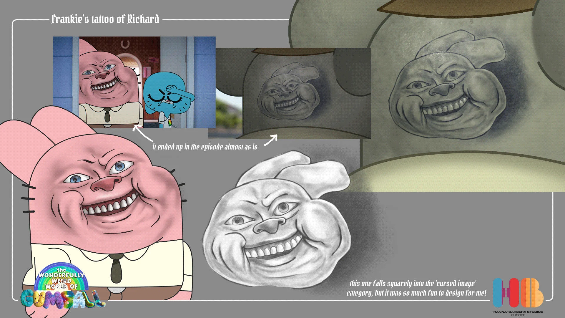 design of Frankie's 'bad tattoo' of Richard, for the episode 'The Portrait' from The Wonderfully Weird World of Gumball