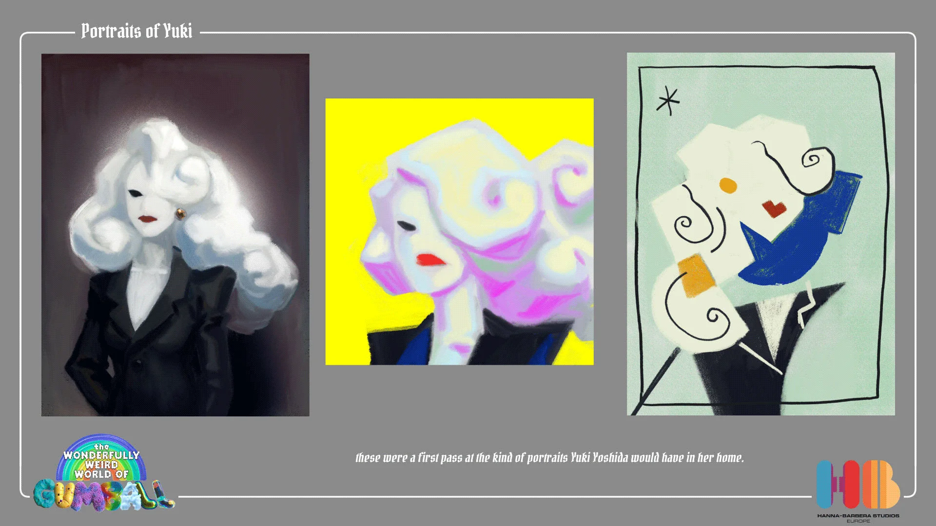 various options for Yuki portraits to be used in backgrounds, for the episode 'The Gourmet' from The Wonderfully Weird World of Gumball