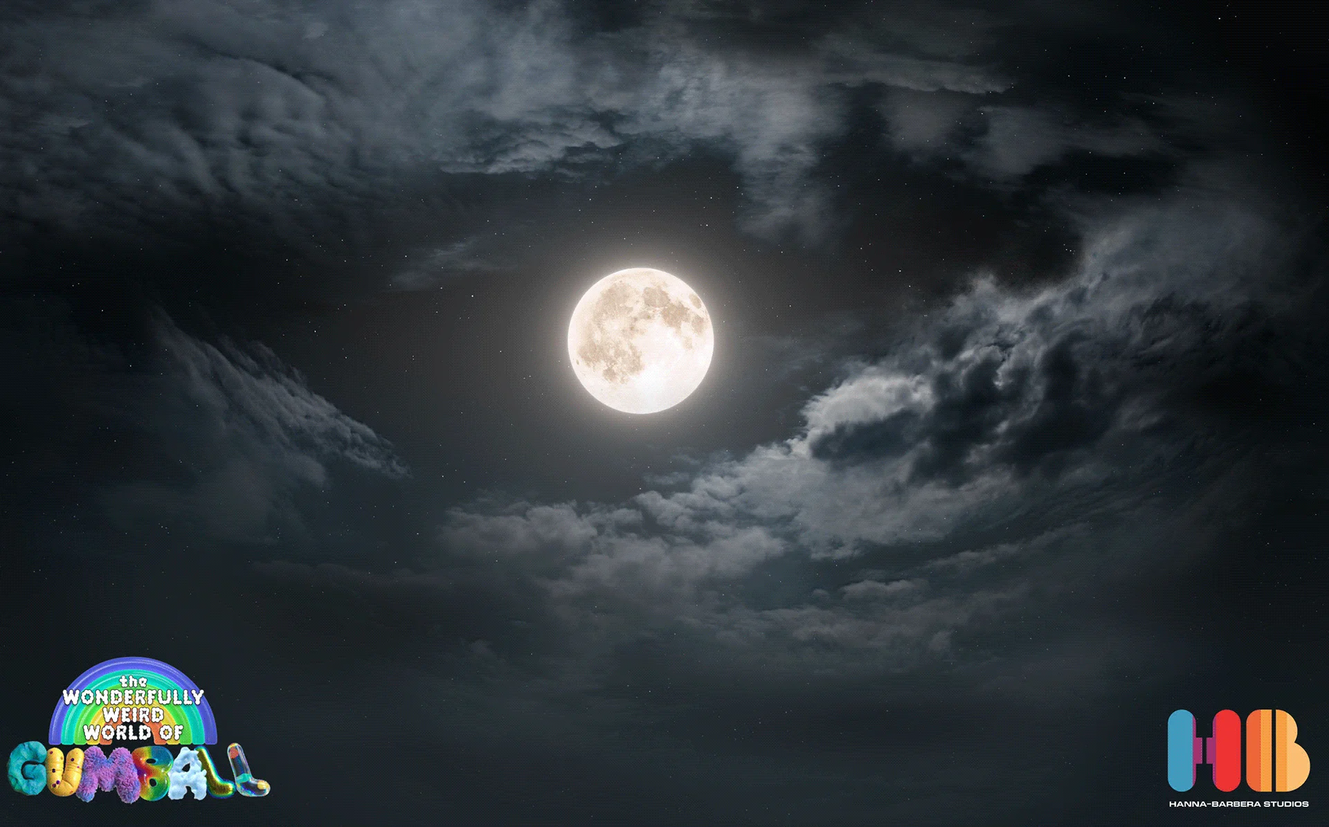 digital matte painting, background work done for The Wonderfully Weird World of Gumball. This night sky is made out of daytime sky pictures of clouds, a high-resolution picture of the moon, and lots of adjustment layers!