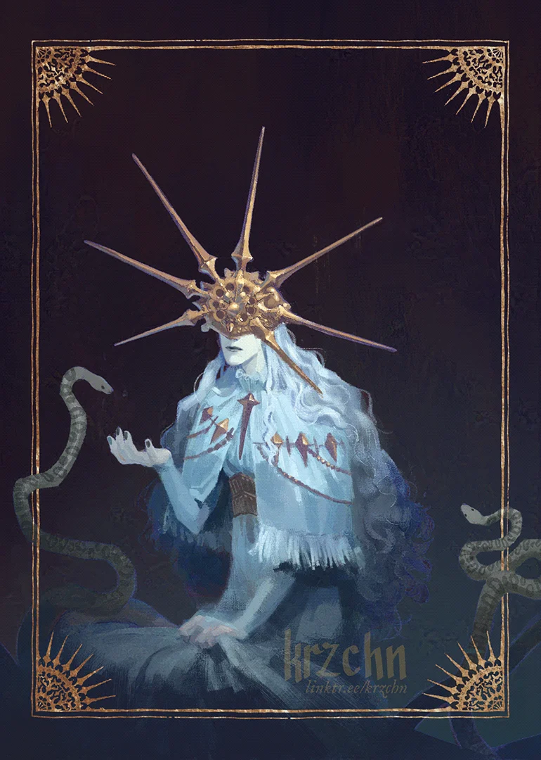 fanart of Dark Souls depicting Dark Sun Gwyndolin