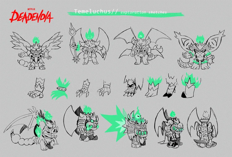 early research sketches for Temeluchus' from DeadEnd: Paranormal Park