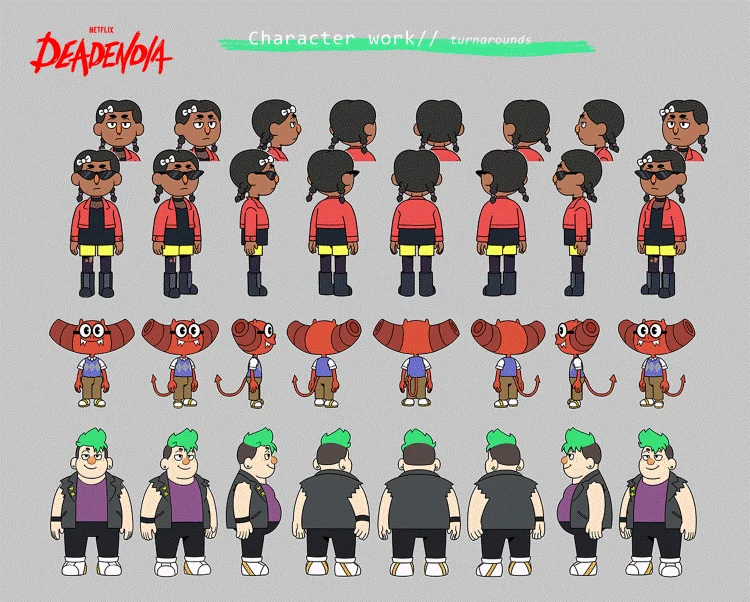 a sheet showcasing some turnarounds I've done for DeadEnd: Paranormal Park