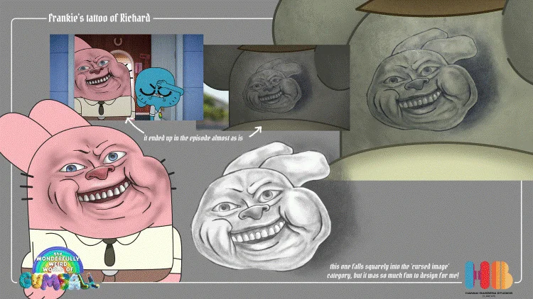 design of Frankie's 'bad tattoo' of Richard, for the episode 'The Portrait' from The Wonderfully Weird World of Gumball