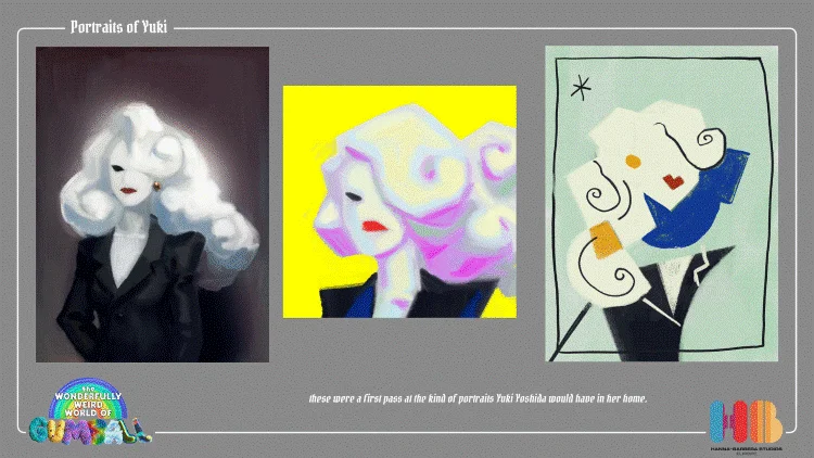 various options for Yuki portraits to be used in backgrounds, for the episode 'The Gourmet' from The Wonderfully Weird World of Gumball
