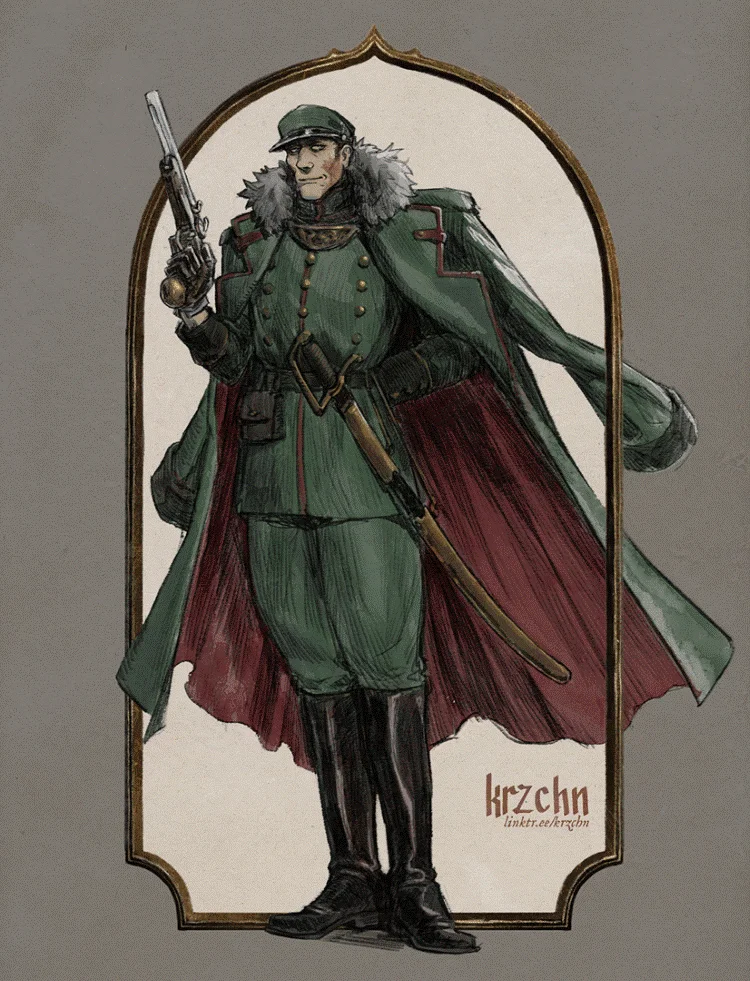 character art done for my Fabula Ultima group. It features a human man in military garb, holding a flintlock pistol