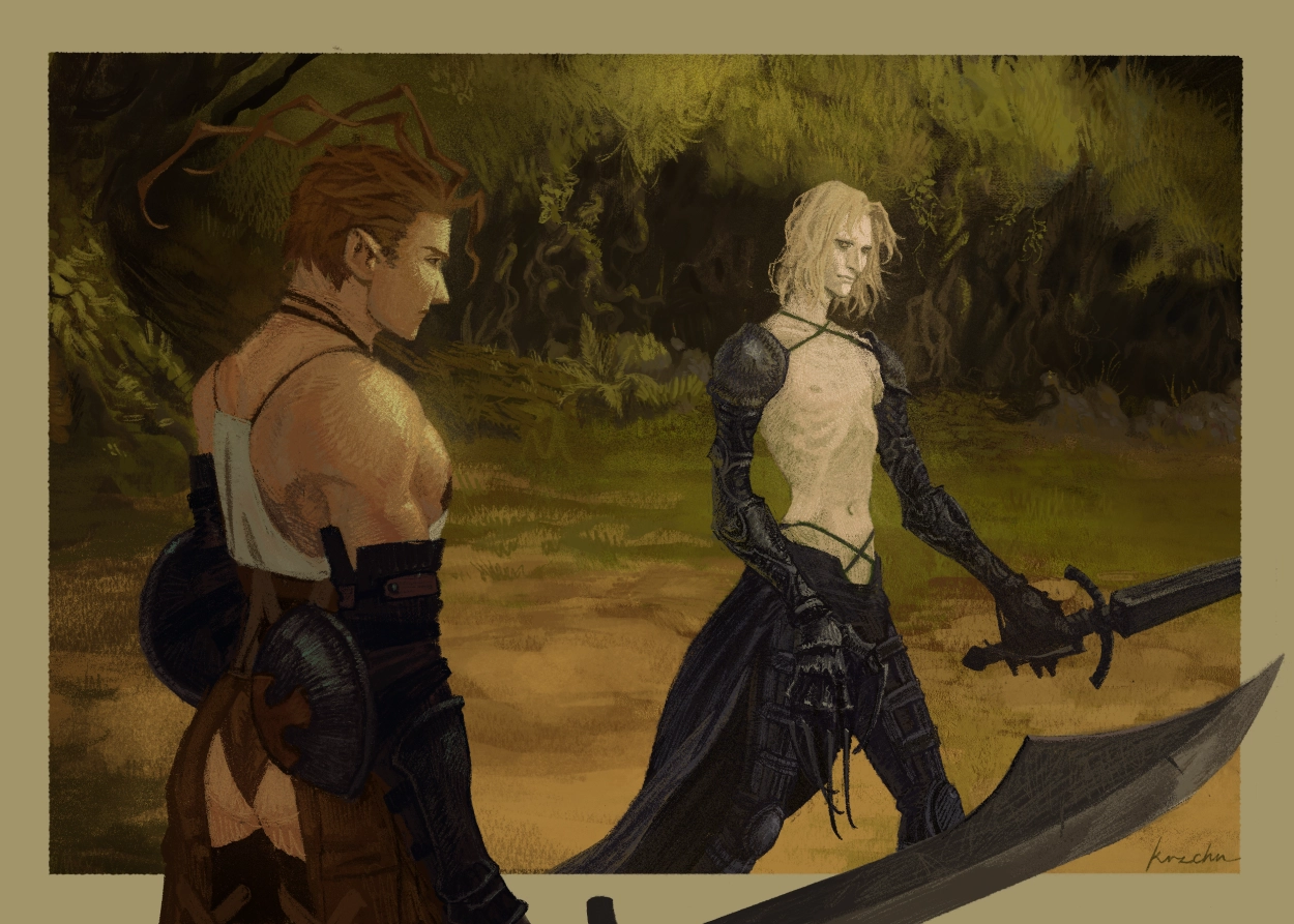 a palette study of Vagrant Story, with Ashley Riot and Sydney Losstarot in Snowfly Forest